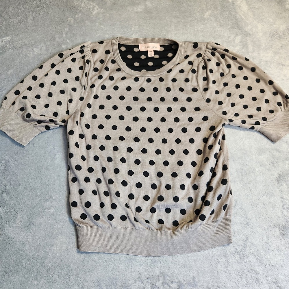 New Philosophy Republic Clothing Polka Dot Puff Sleeve Knit Top M Medium